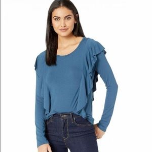 Frye Majolica Blue Long Sleeved Ruffled Top - M